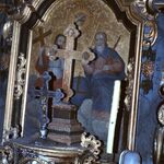 Pętna, cerkiew, wsch. ściana sanktuarium, ołtarz zaprestolny z ikoną św. Trójcy, fot. J. Giemza, 1982, TT_109_09_AS_018