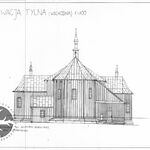 Humniska, kościół drew., elewacja wsch., rys. S.Leja, M. Początko, M. Sikora pod kier. A. Bocheńskiego, 2001, sygn. AAB_006_006_11_Eb