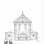 Jasienica Rosielna, kościół, przekrój poprzeczne przez prezbiterium z wid. na część wsch., rys. A. Bocheński, K. Krężel, współpraca przy pomiarach D. Munia, P. Kochanek, 1998, sygn. AAB_003_002_09_Ec