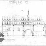 Humniska, kościół drew., przekrój podłużny, rys. T. Gaber, Ł. Podczaszy, M. Tatar pod kier. A. Bocheńskiego, 2001, sygn. AAB_006_006_03_Eb