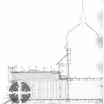 Chotyniec, cerkiew drew., projekt przedsionka, przekrój podłużny, rys. A. Bocheński, 1991/1992, sygn. AAB_001_003_03_Ec