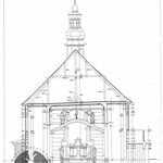 Jasienica Rosielna, kościół, przekrój poprzeczne przez nawę z wid. na część wsch., rys. A. Bocheński, K. Krężel, współpraca przy pomiarach D. Munia, P. Kochanek, 1998, sygn. AAB_003_002_07_Ec