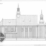 Jasienica Rosielna, kościół, elewacja pn., rys. A. Bocheński, K. Krężel, współpraca przy pomiarach D. Munia, P. Kochanek, 1998, sygn. AAB_003_002_11_Ec
