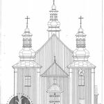 Jasienica Rosielna, kościół, elewacja zach., rys. A. Bocheński, K. Krężel, współpraca przy pomiarach D. Munia, P. Kochanek, 1998, sygn. AAB_003_002_12_Ec