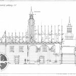 Jasienica Rosielna, kościół, przekrój podłużny z wid. na część pd., rys. A. Bocheński, K. Krężel, współpraca przy pomiarach D. Munia, P. Kochanek, 1998, sygn. AAB_003_002_05_Ec