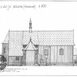 Humniska, kościół drew., elewacja pn., rys. S.Leja, M. Początko, M. Sikora pod kier. A. Bocheńskiego, 2001, sygn. AAB_006_006_09_Eb