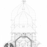 Chotyniec, cerkiew drew., projekt przedsionka, przekrój poprzeczny, rys. A. Bocheński, 1991/1992, sygn. AAB_001_003_04_Ec