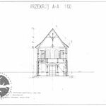 Humniska, kościół drew., przekrój poprzeczny, rys. T. Gaber, Ł. Podczaszy, M. Tatar pod kier. A. Bocheńskiego, 2001, sygn. AAB_006_006_07_Eb