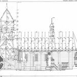 Nowosielce, kościół, przekrój podłużny z wid. na część pn., wyk. zespół. A. Bojarski, A. Chojnicki, P. Kędza, J. Kuter pod kier. A. Bocheńskiego, 1983, sygn. AAB_005_002_04_Ec